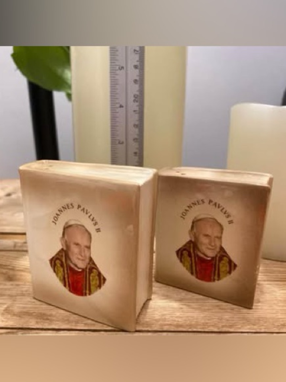 Vintage Pope John Paul II Book Shaped Salt & Pepper Shakers Ceramic Religious